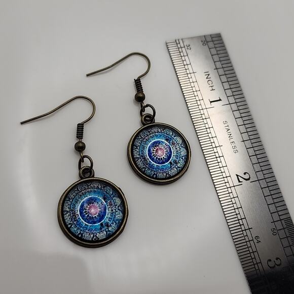 Blue Mandala Resin Earrings - Picture 3 of 4